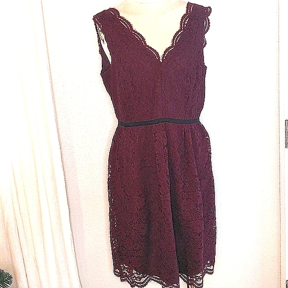 Ann Taylor Loft Burgundy Lace Party Dress Sleeveless Ribbon Trim Sz 2 NWT - Picture 1 of 11